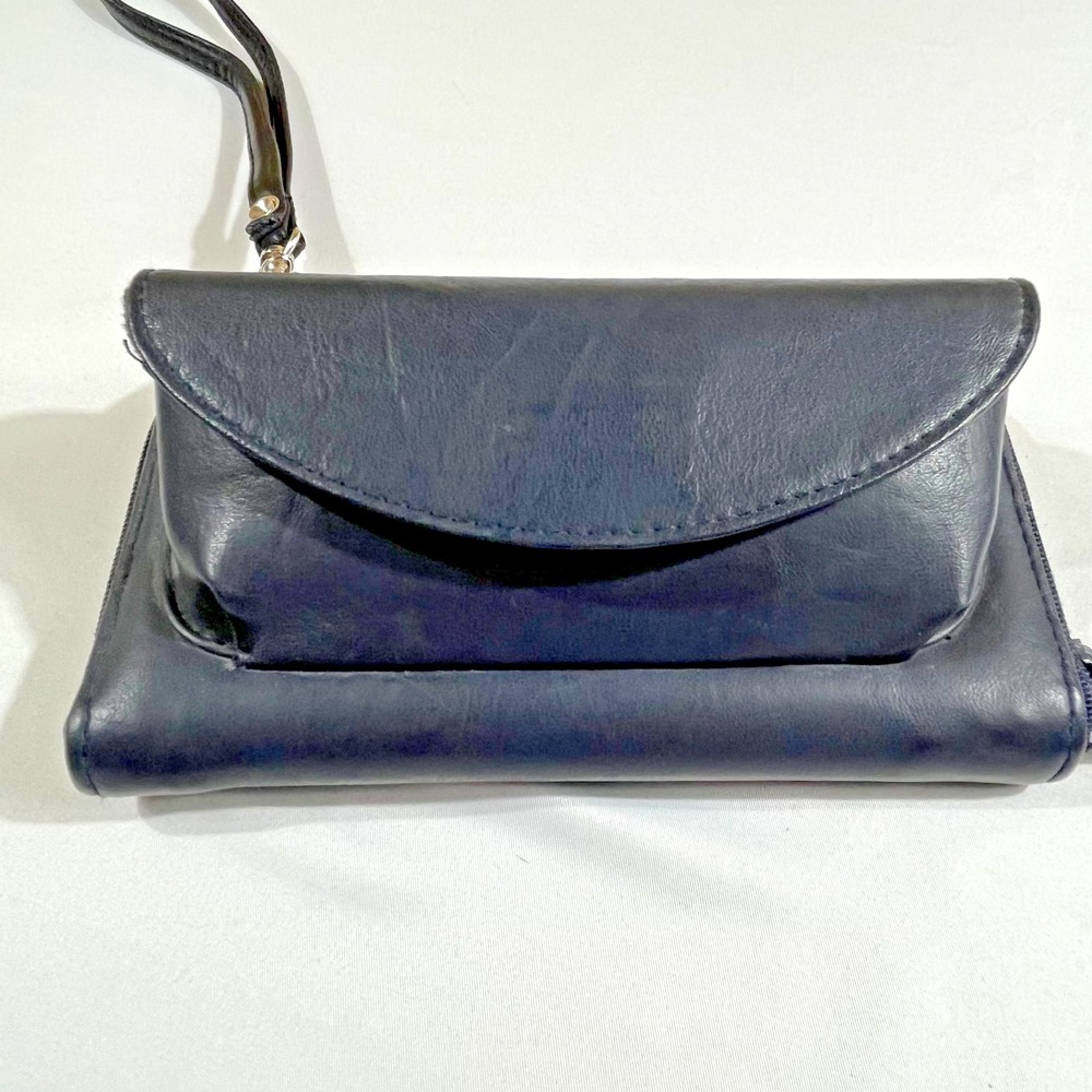 NAVY Leather Wristlet Clutch Wallet